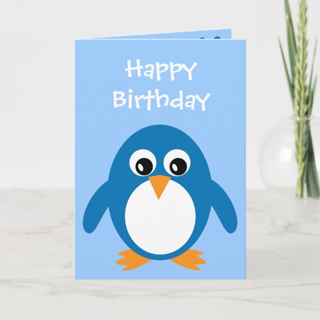 Carte d'anniversaire de manchot de dessin (Devant)