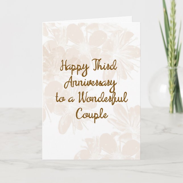 Carte d'anniversaire de mariage 3 ans avec fleurs  (Devant)