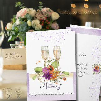 Carte d'anniversaire de mariage Fleurs aquarelles
