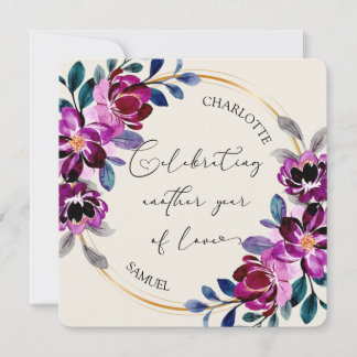 Carte d'anniversaire de mariage Fleurs rose violet