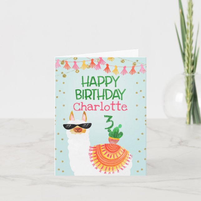 Carte d'anniversaire de mignonne Girls llama (Devant)