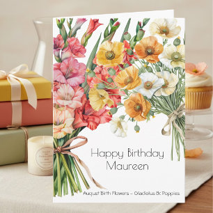 Carte d'anniversaire de naissance d'août   Glaïeul