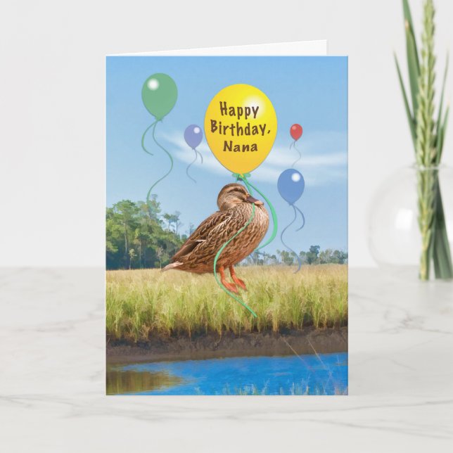 Carte d'anniversaire de Nana avec canard et ballon (Devant)