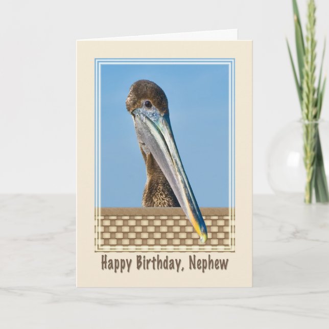 Carte d'anniversaire de Nephew avec Pélican Brown (Devant)