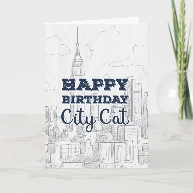 Carte d'anniversaire de New York City de chat de (Devant)