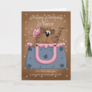 Carte d'anniversaire de nièce - jolie chatte porte
