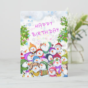 Carte d'anniversaire de Noël avec Happy Snowmans P