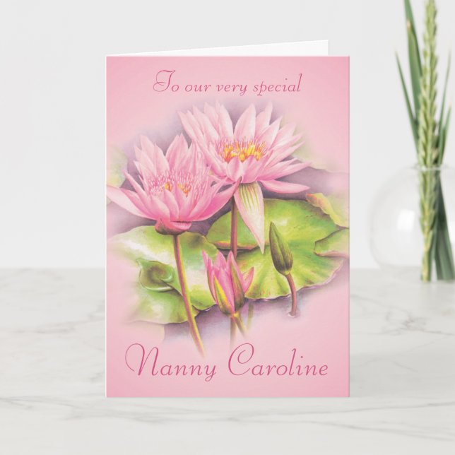 Carte d'anniversaire de nounou rose fleurie (Devant)