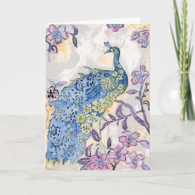 Carte d'anniversaire de paon et de fleurs (Devant)