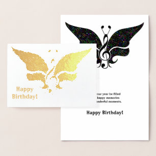 Carte d'anniversaire de papillon musical