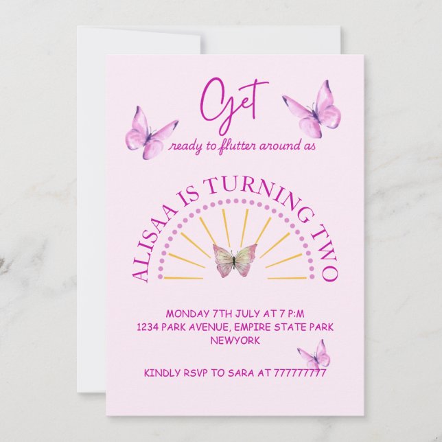 Carte d'anniversaire de papillon rose et pourpre (Devant)