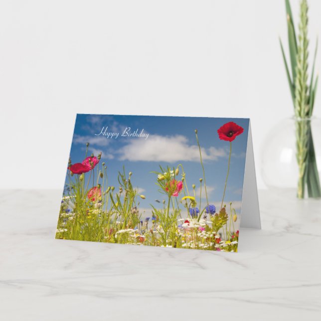 Carte d'anniversaire de pavots et de fleurs (Devant)