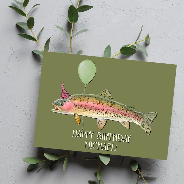 Carte d'anniversaire de pêche à la truite arc-en-c (Créateur téléchargé)