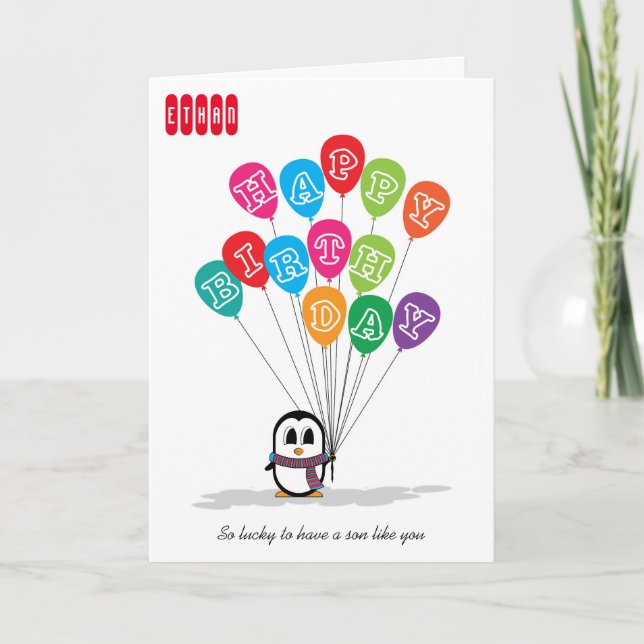 Carte d'anniversaire de Pingouin mignonne (Devant)