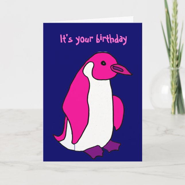 Carte d'anniversaire de Pingouin Rose (Devant)