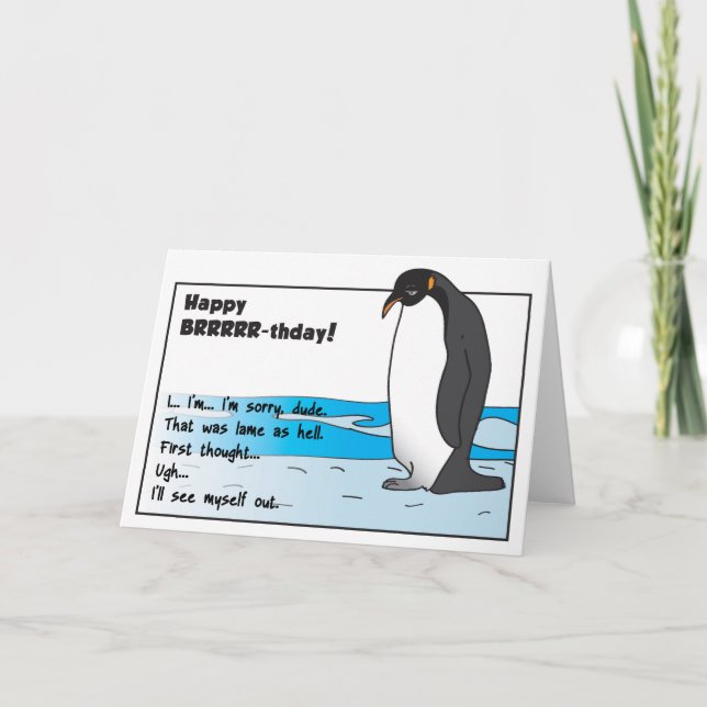 Carte d'anniversaire de Pingouin triste (Devant)