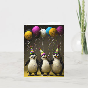 Carte d'anniversaire de pingouins à feutre avec ba