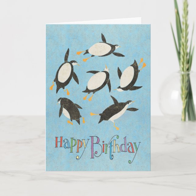 Carte d'anniversaire de pingouins de natation (Devant)