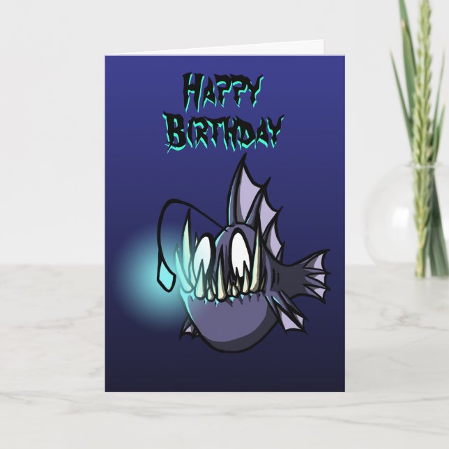 Carte d'anniversaire de poissons de pêcheur à  la (Devant)