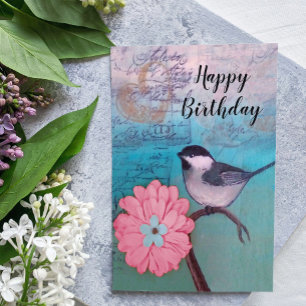 Carte d'anniversaire de poulet à carreaux noirs