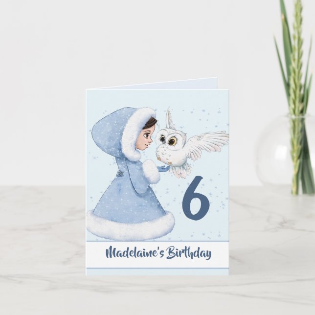 Carte d'anniversaire de princesse filles avec hibo (Devant)