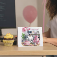 Carte d'anniversaire de robot à paillettes roses p