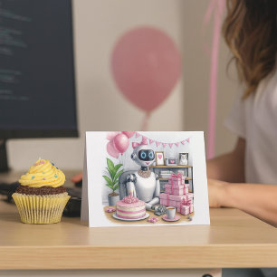 Carte d'anniversaire de robot à paillettes roses p