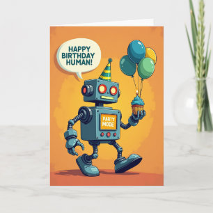 Carte d'anniversaire de robot joyeux