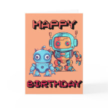 Carte d'anniversaire de robot mignon pour enfants