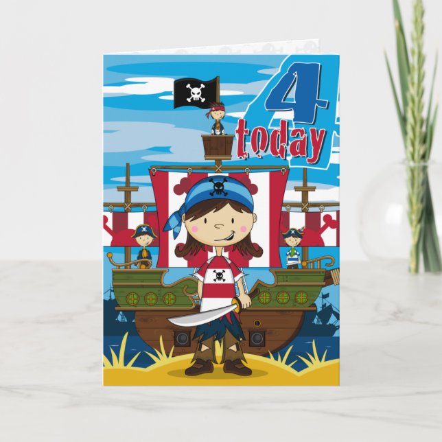 Carte d'anniversaire de scène de bateau de pirate (Devant)