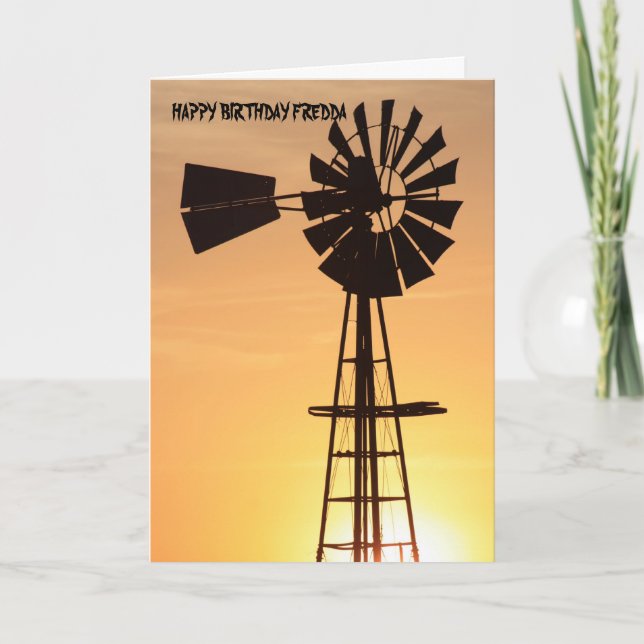 Carte d'anniversaire de silhouette de moulin à (Devant)