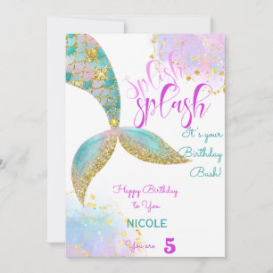 Carte d'anniversaire de sirène à éclaboussure