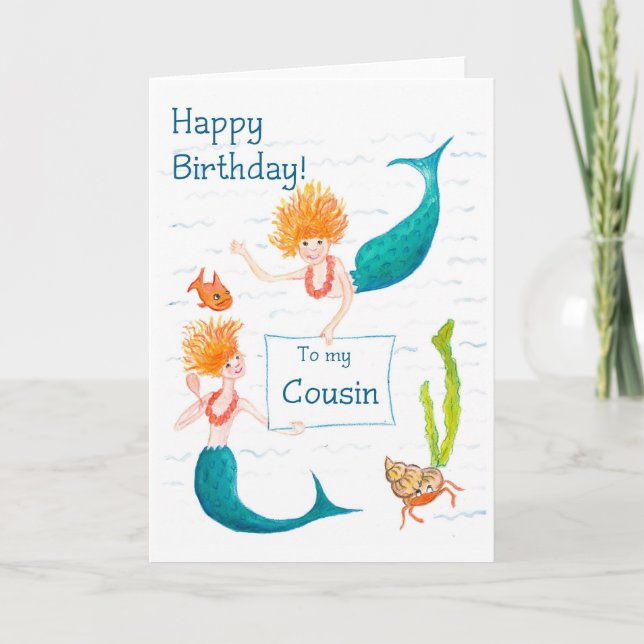 Carte d'anniversaire de sirènes pour un Cousin (Devant)