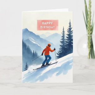 Carte d'anniversaire de ski d'hiver