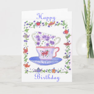 Carte d'anniversaire de temps de thé de pile de