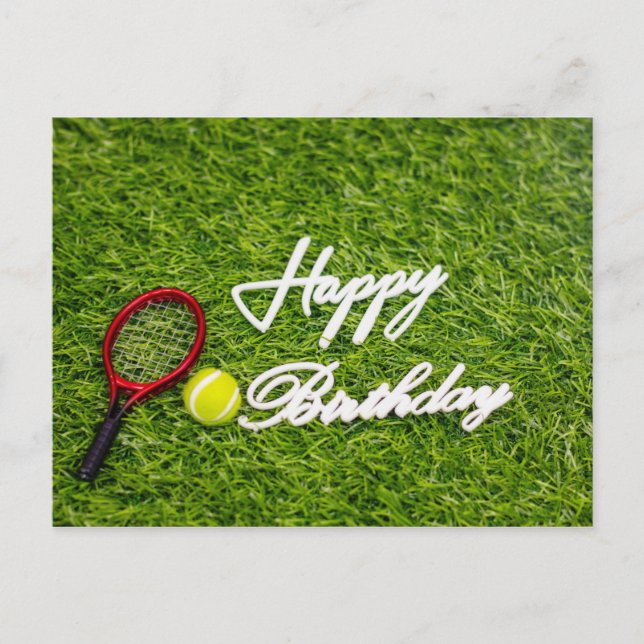 Carte d'anniversaire de tennis avec raquette et ba (Devant)