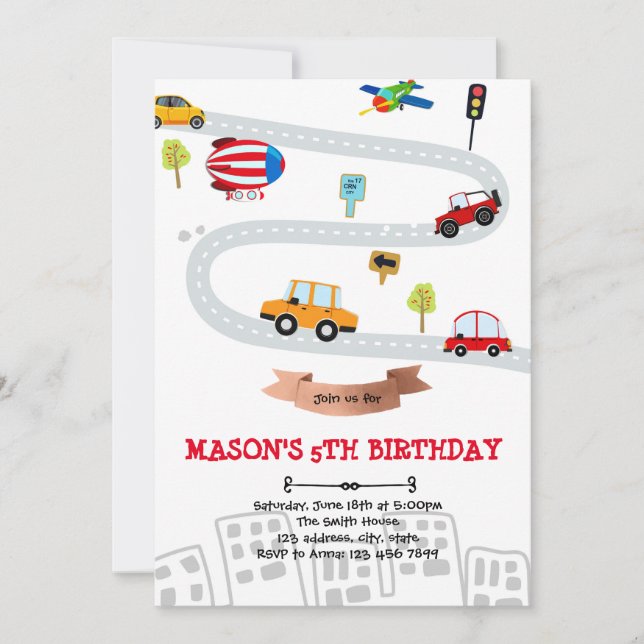 Carte d'anniversaire de transport des véhicules d' (Devant)