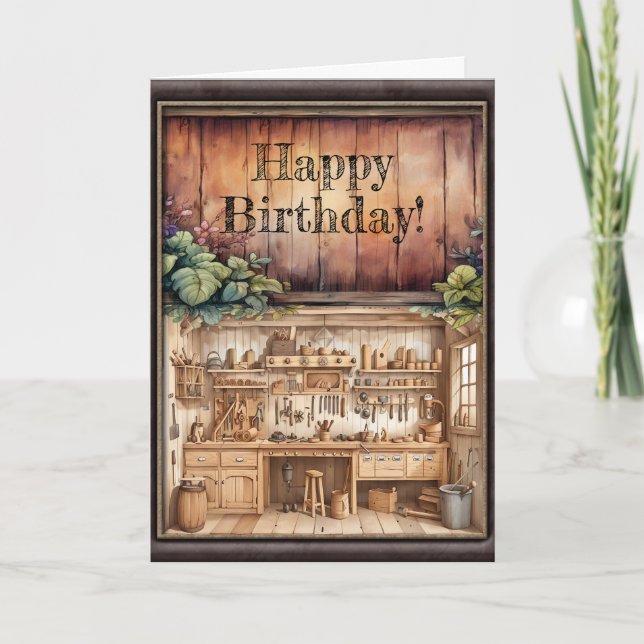 Carte d'anniversaire de travail du bois (Devant)