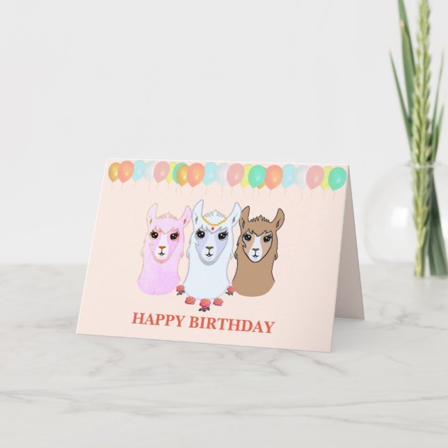 Carte d'anniversaire de trois lamas (Devant)