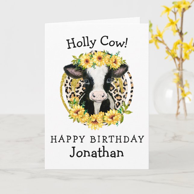carte d'anniversaire de vache (Fleur jaune)