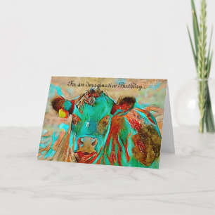 Carte d'anniversaire de vache imaginative colorée