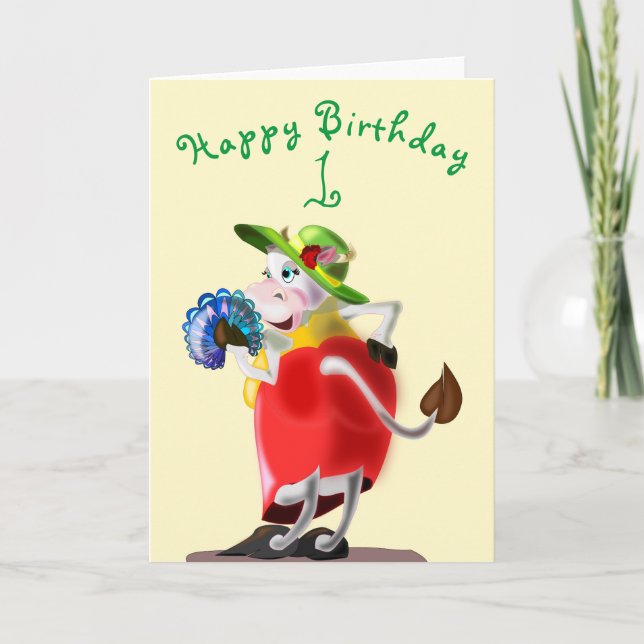 Carte d'anniversaire de vache moderne amusante - p (Devant)