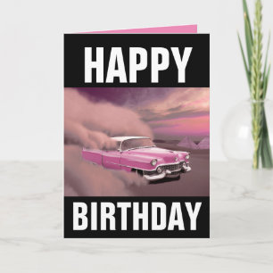 CARTE D'ANNIVERSAIRE DE VOITURE ROSE CLASSIQUE