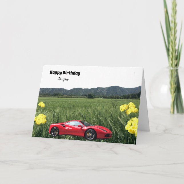 Carte d'anniversaire de voiture rouge ardente (Devant)