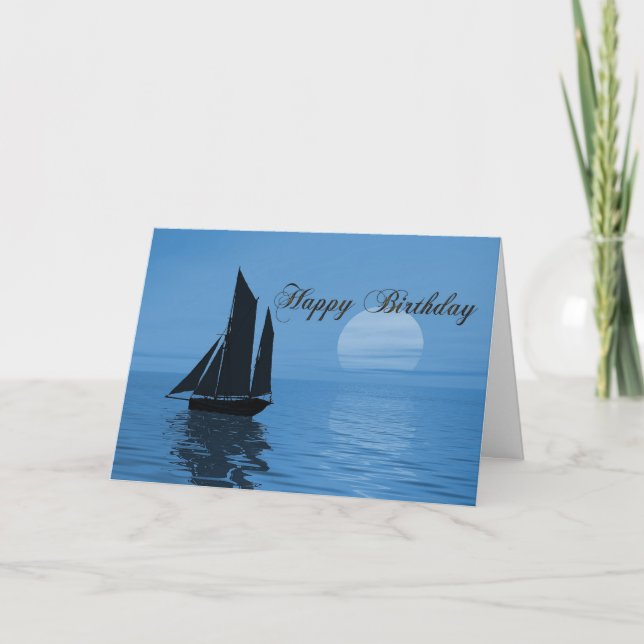 Carte d'anniversaire de yacht clair de lune (Devant)