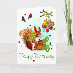 Carte d'anniversaire d'écureuil rouge mignonne