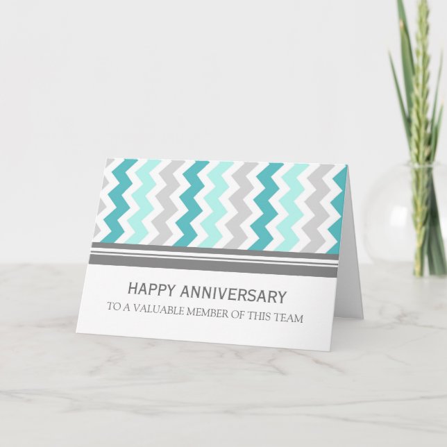 Carte d'anniversaire d'employé Blue Grey Chevron (Devant)