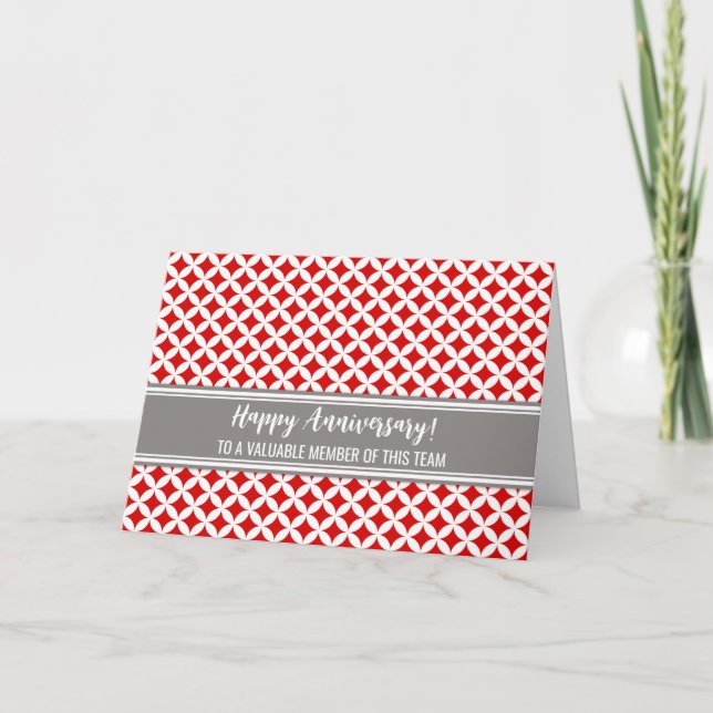 Carte d'anniversaire d'employé Red Grey Circles (Devant)