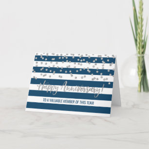 Carte d'anniversaire d'employé Silver Blue Stripes