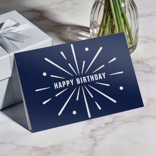 Carte d'anniversaire d'entreprise simple bleu blan